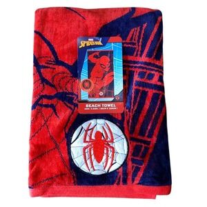 Marvel Spider-Man Beach Towel Kids 34x63 Red New Embroidered Applique Cotton